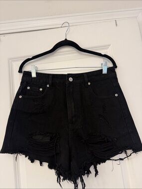 GREY LAB Black Distressed Denim Jean Shorts